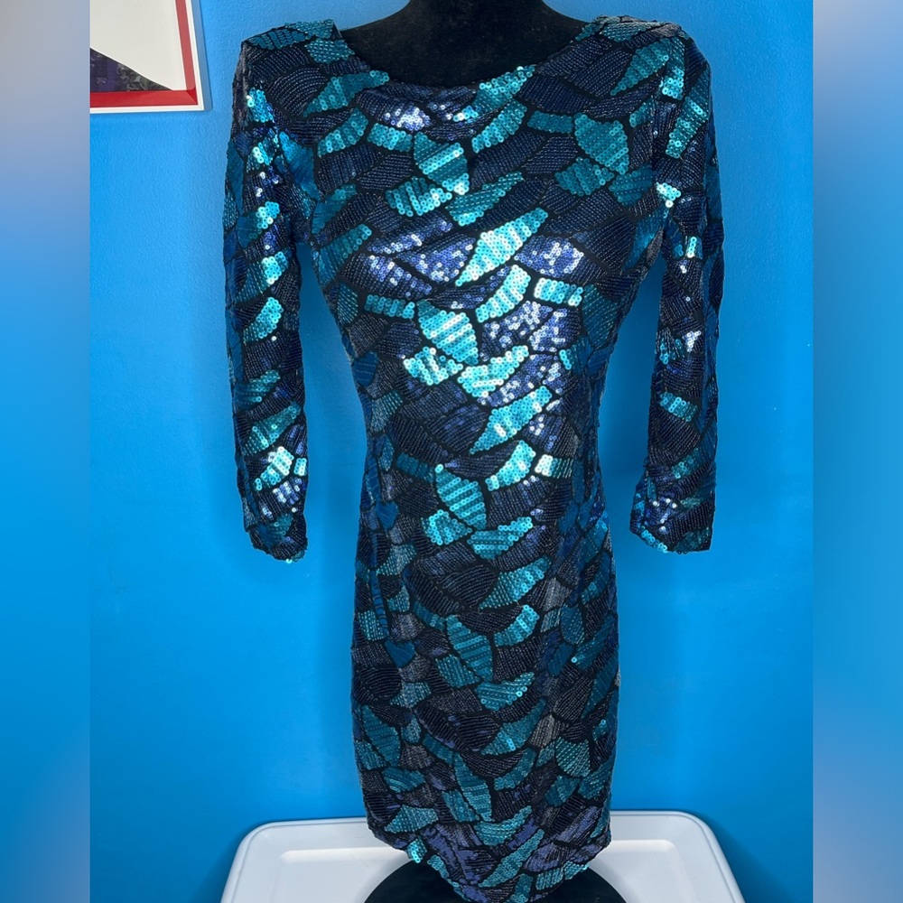 Y2K Rubber Ducky Productions sequin long sleeve mini dress NWOT